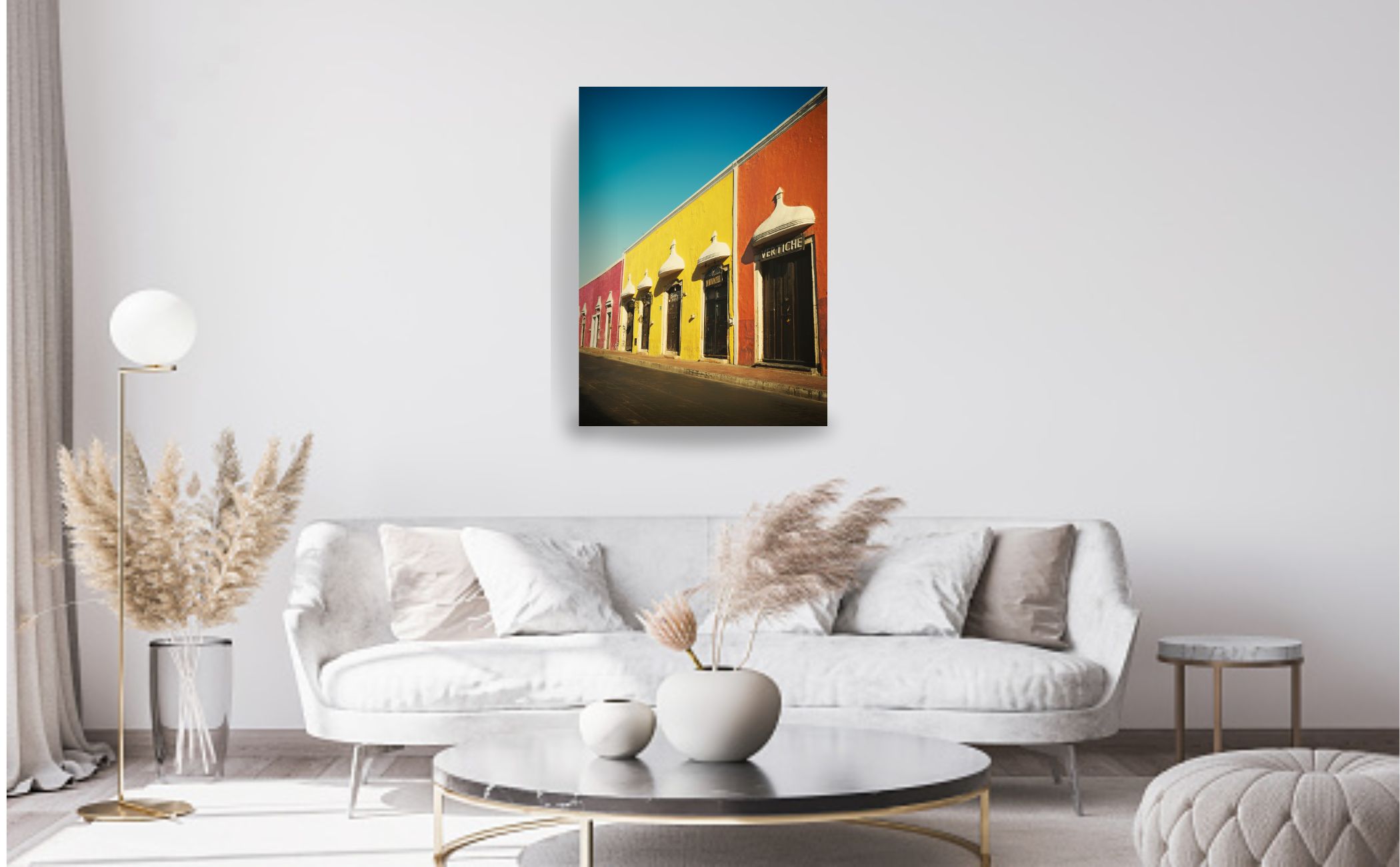 Mockup Toile extra fine Valladolid - Salon déco Boho mur gris