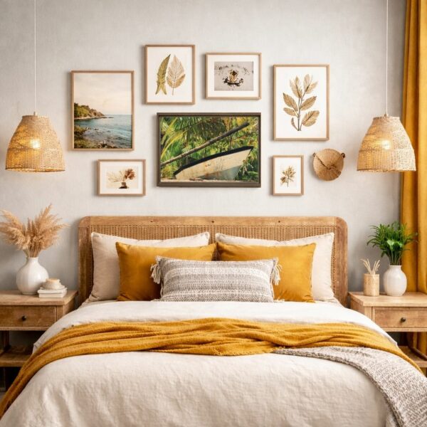 Mockup Toile encadree nature Format moyen - Chambre mur gris