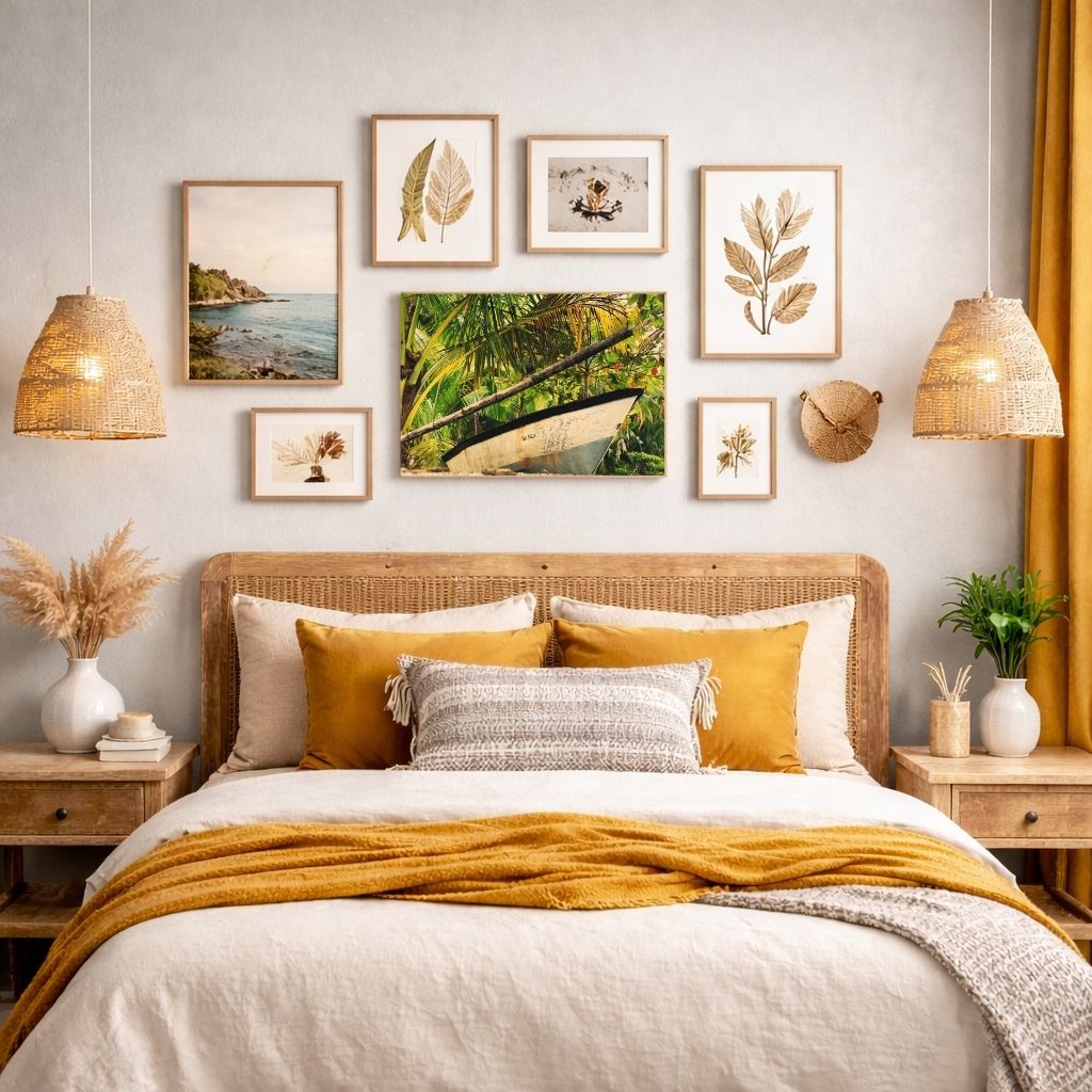 Mockup Toile imprimee nature Format moyen 22x30 cm - Chambre mur gris