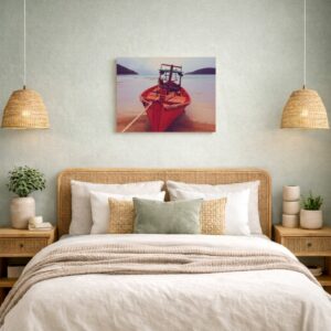 Mockup chambre murs verts sauges - Tableau bateau mer 41x51cm