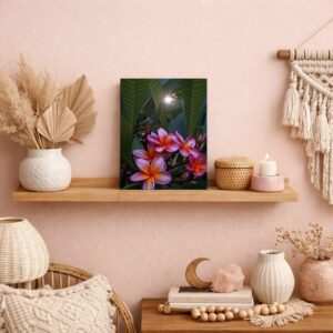 Mockup etagere - Tableau decoratif mural fleurs - Murs roses clairs