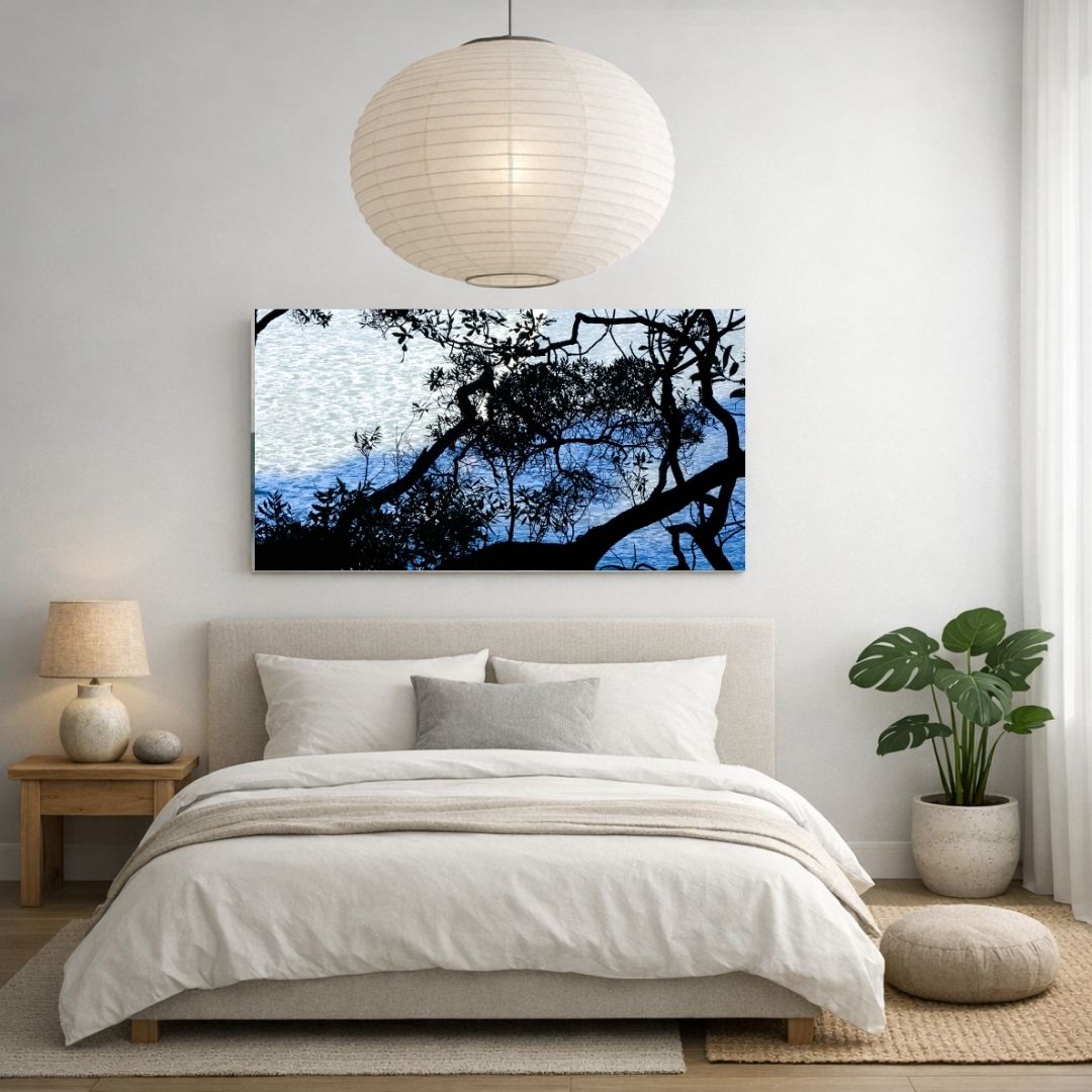 Mockup idée déco toile murale chambre style minimaliste