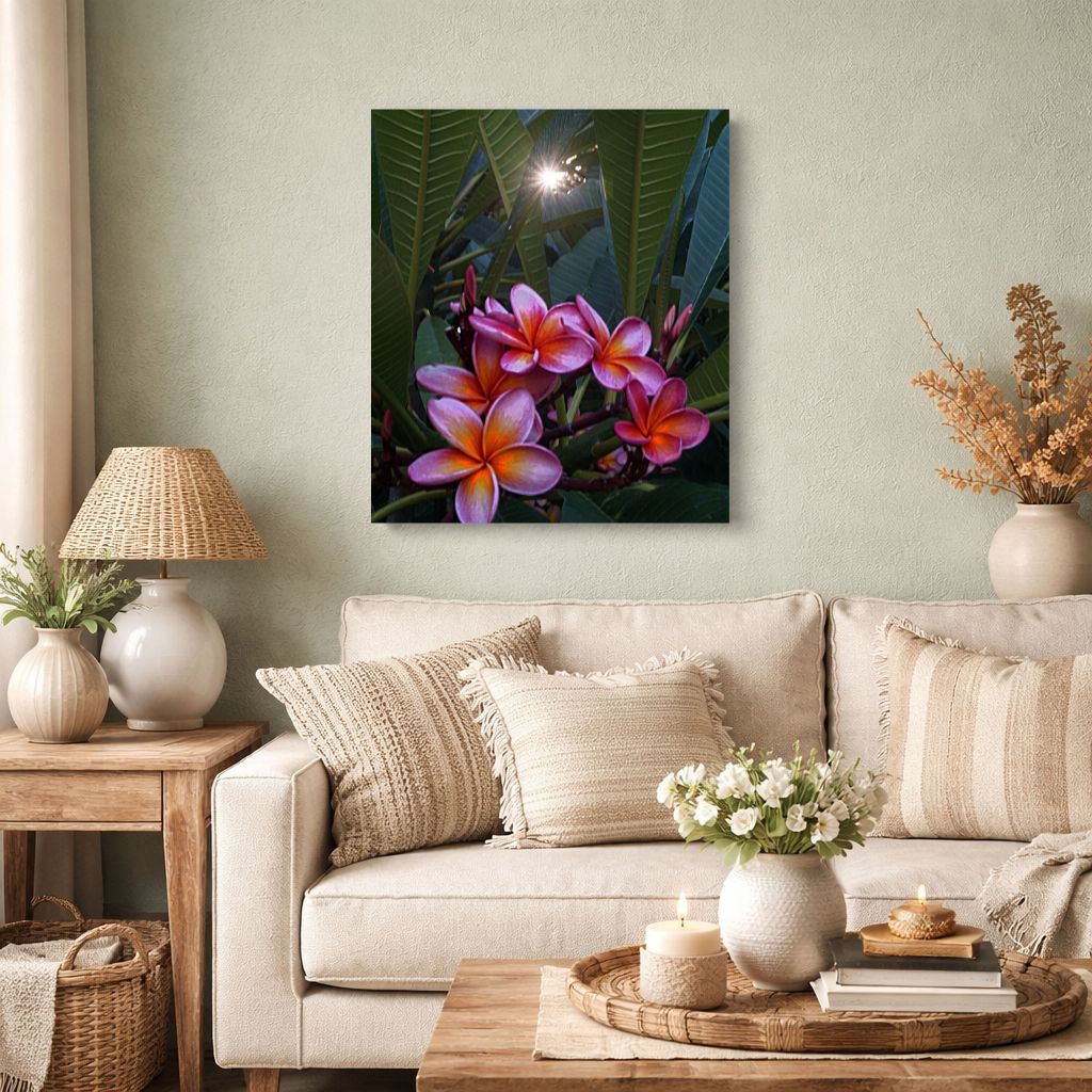 Mockup salon Bohème Toile mural florale - Murs vert clair