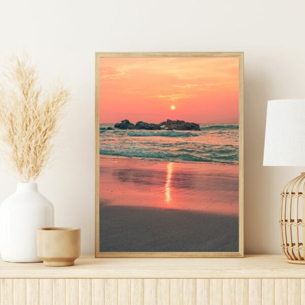 Mockup-tableau-deco-petit-format-vertical-coucher-de-soleil-Mexique-etagere-Boho.